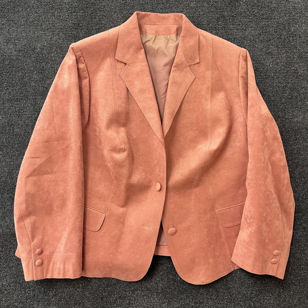 Blazer Jacket Womens Medium Pink Faux Suede Lined Notch Lapel Career Work Office